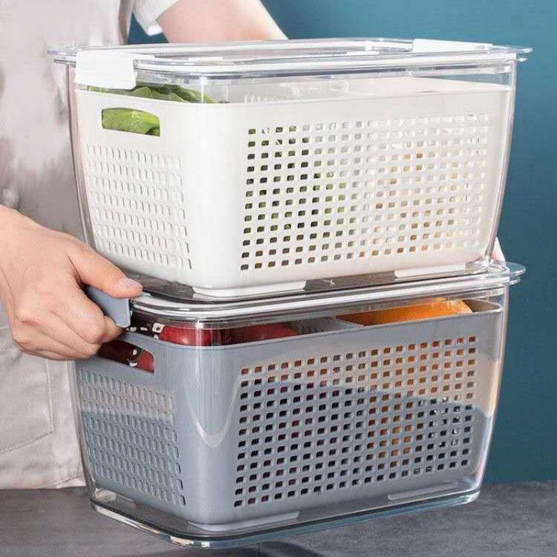 Combo Hộp Nhựa Đựng Thực Phẩm, Hộp Bảo Quản Thực Phẩm Tủ Lạnh 2 lớp Trong Suốt, Giúp Ráo Nước Bảo Quản Tiện Lợi
