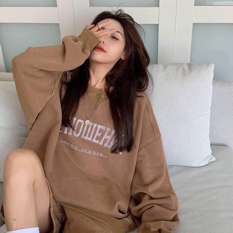 Set Bộ Nỉ Áo Sweater Kèm Quần Đùi Set Bộ Nỉ Ngoại Tay Phồng Form Rộng Phong Cách Ulzzang OTHOW