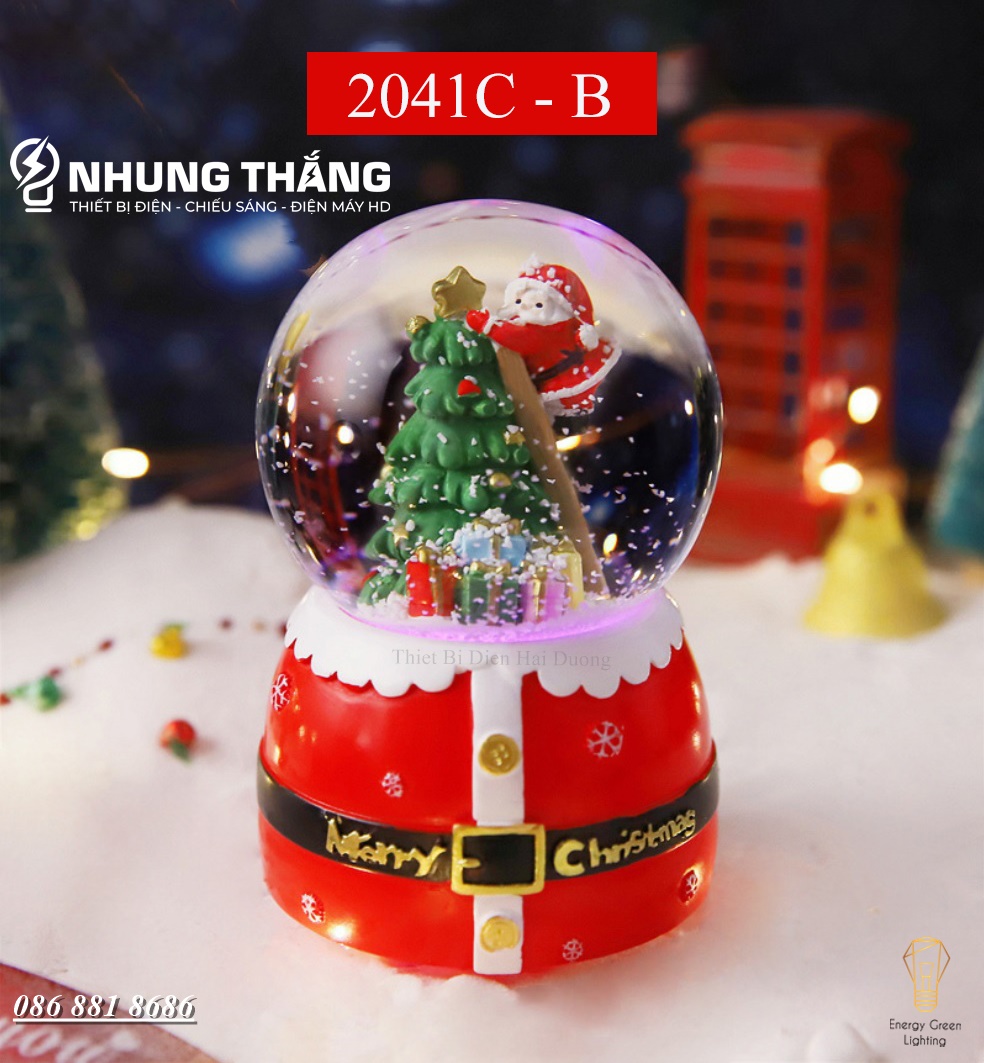 Quà Tặng Giáng Sinh - Quả Cầu Tuyết Phát Nhạc Ông Già Noel Và Người Tuyết - Siêu Dễ Thương - Tặng Pin - Size To Nhất