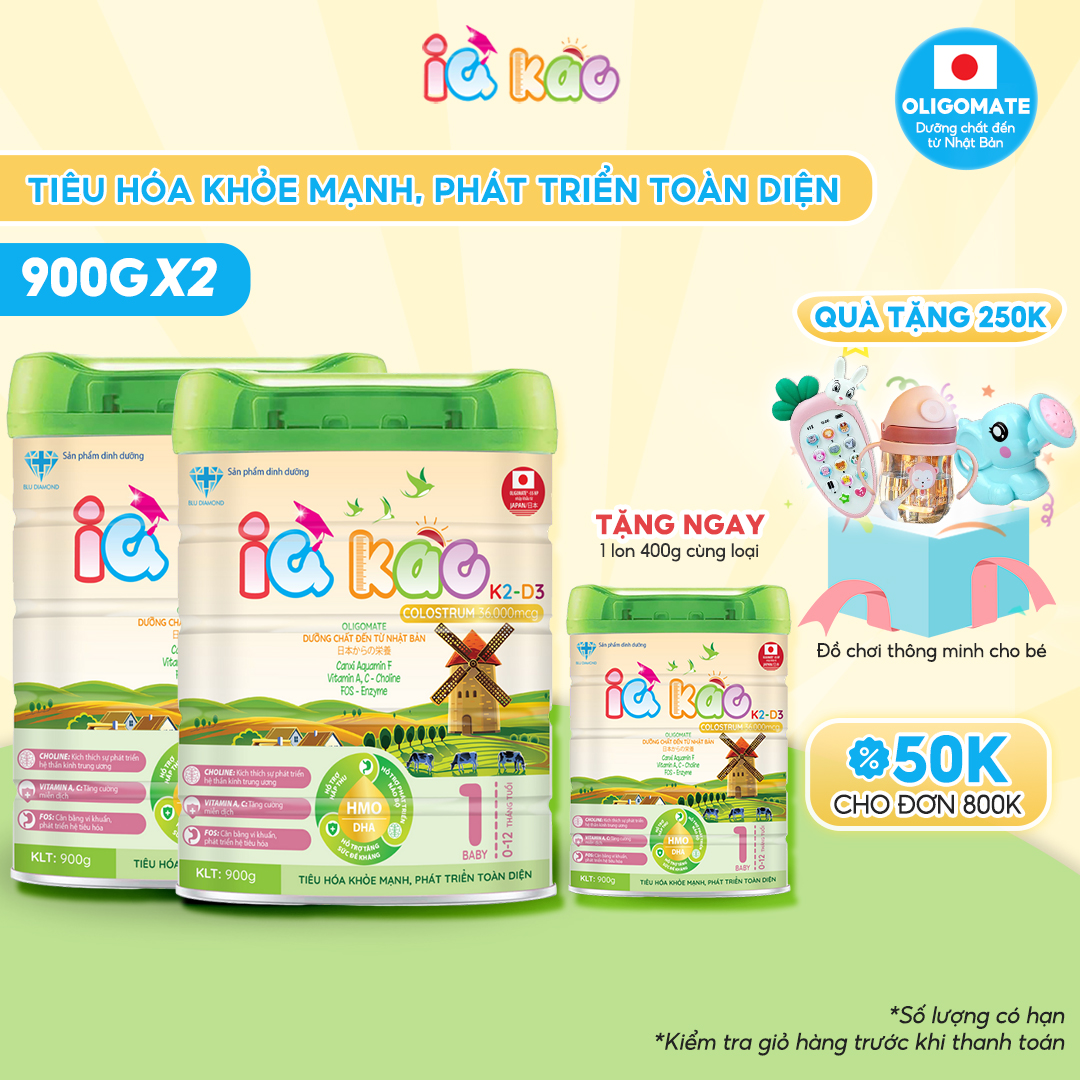 Combo Sữa bột IQ KAO Baby giúp bé ăn ngon tiêu hóa tốt tăng cân khỏe mạnh hộp 900g