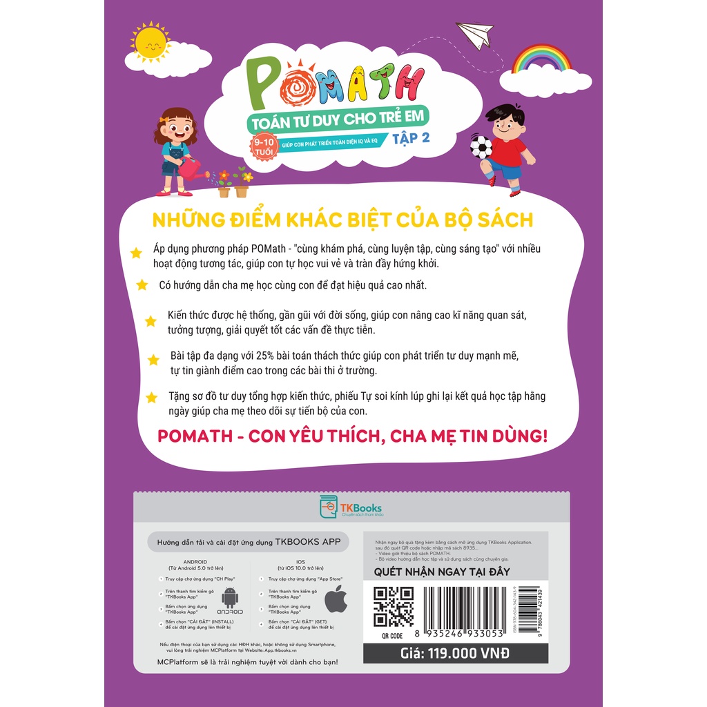 Combo Pomath Toán tư duy cho trẻ em 9 - 10 tuổi - Tặng bảng thi đấu tư duy