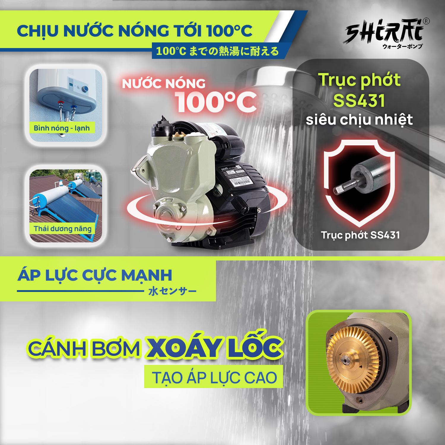 Máy bơm tăng áp điện tử SHIRAI JLm 200A - Máy bơm điện tử tự ngắt thông minh - Dùng cho gia đình, nhà hàng, khách sạn