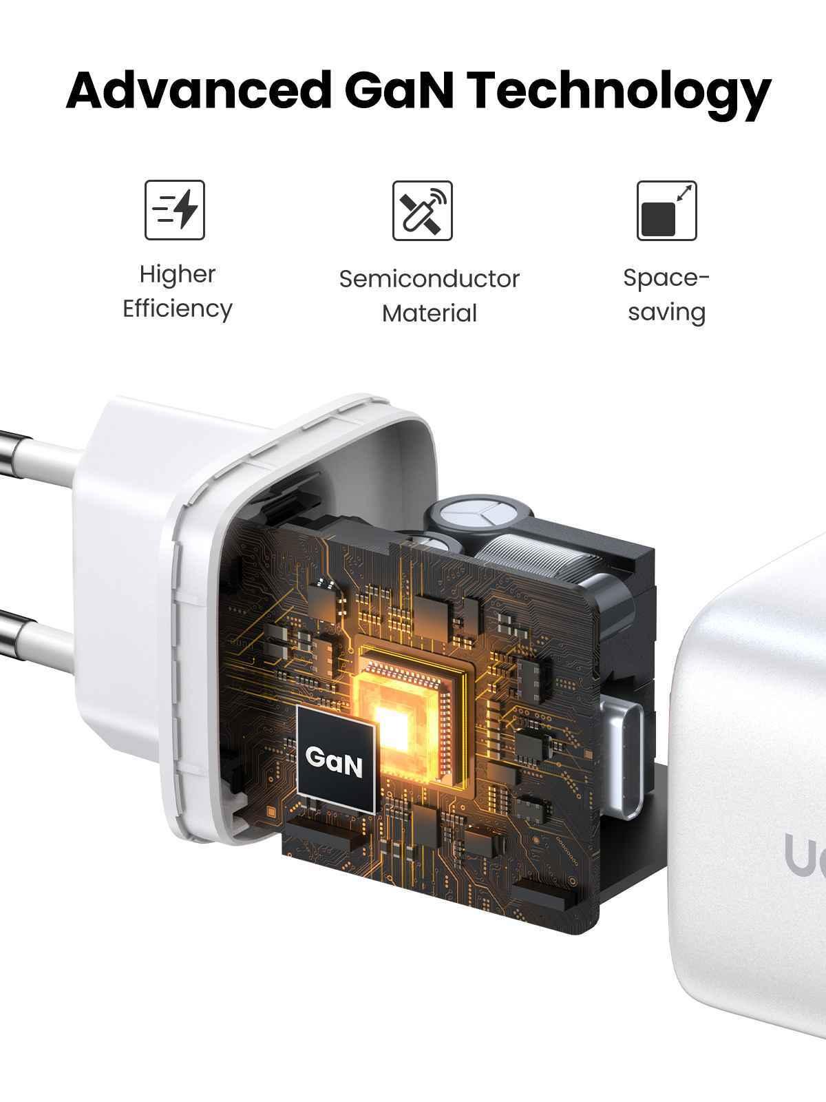 Ugreen UG15327CD294TK 45W 2C GaN chuẩn cắm EU chân tròn Màu Trắng Củ sạc nhanh 2 cổng USB-C - HÀNG CHÍNH HÃNG