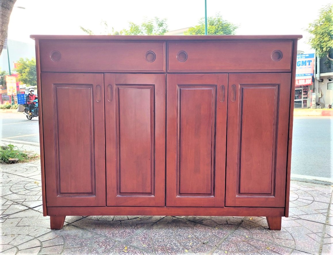 Tủ Gỗ Cao Su 4 Cánh Ngang 134cm Có Hộc, Tủ Đa Năng Sắp Xếp Đồ - Hàng VN Xuất Khẩu