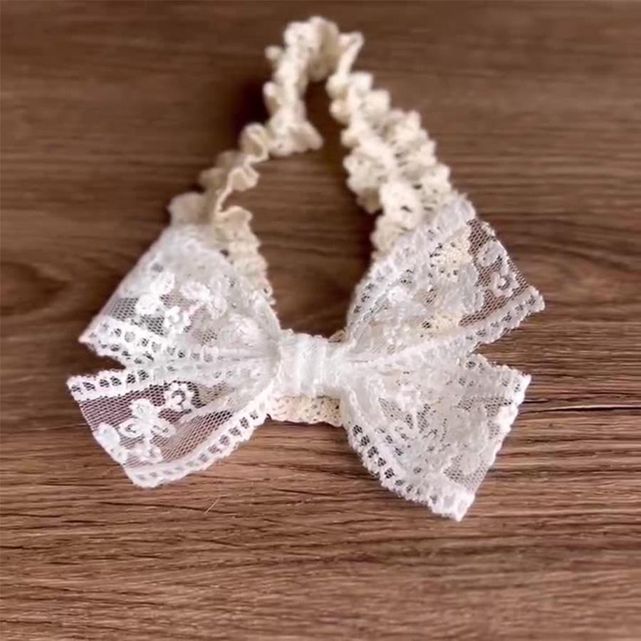 Băng đô nơ ren mini trắng xinh xắn cho bé- băng đô cho bé gái turban nơ đáng yêu Ongvove BDN