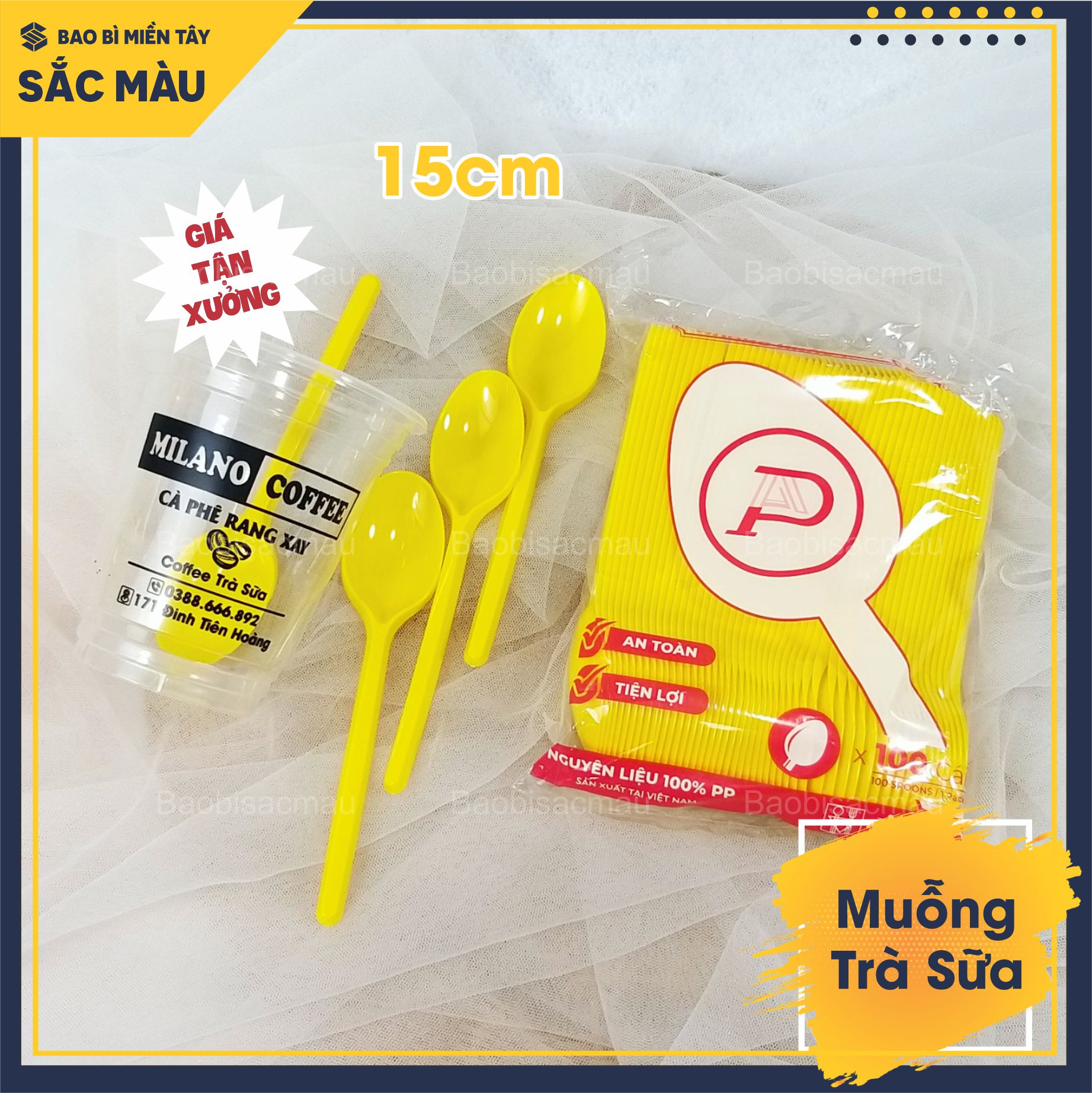 Sỉ 100 muỗng nhựa 15cm dành cho quán trà sữa, muỗng nhựa cà phê, muỗng nhựa sinh tố