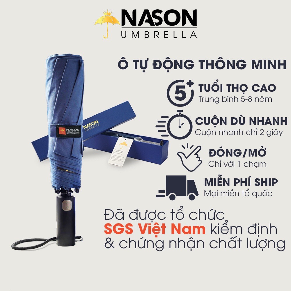 Ô dù tự động thông minh cao cấp toàn Fully Automatic Safe Umbrella, cơ chế giữ nước như dù ngược, khung nan chắc chắn chống gió bão cấp 6, vải siêu chống nước phủ Nano chống tia UV