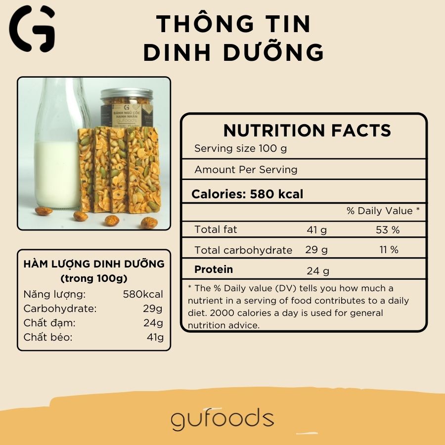 Bánh ngũ cốc hạnh nhân GUfoods - Lành mạnh - bổ dưỡng - thơm ngon