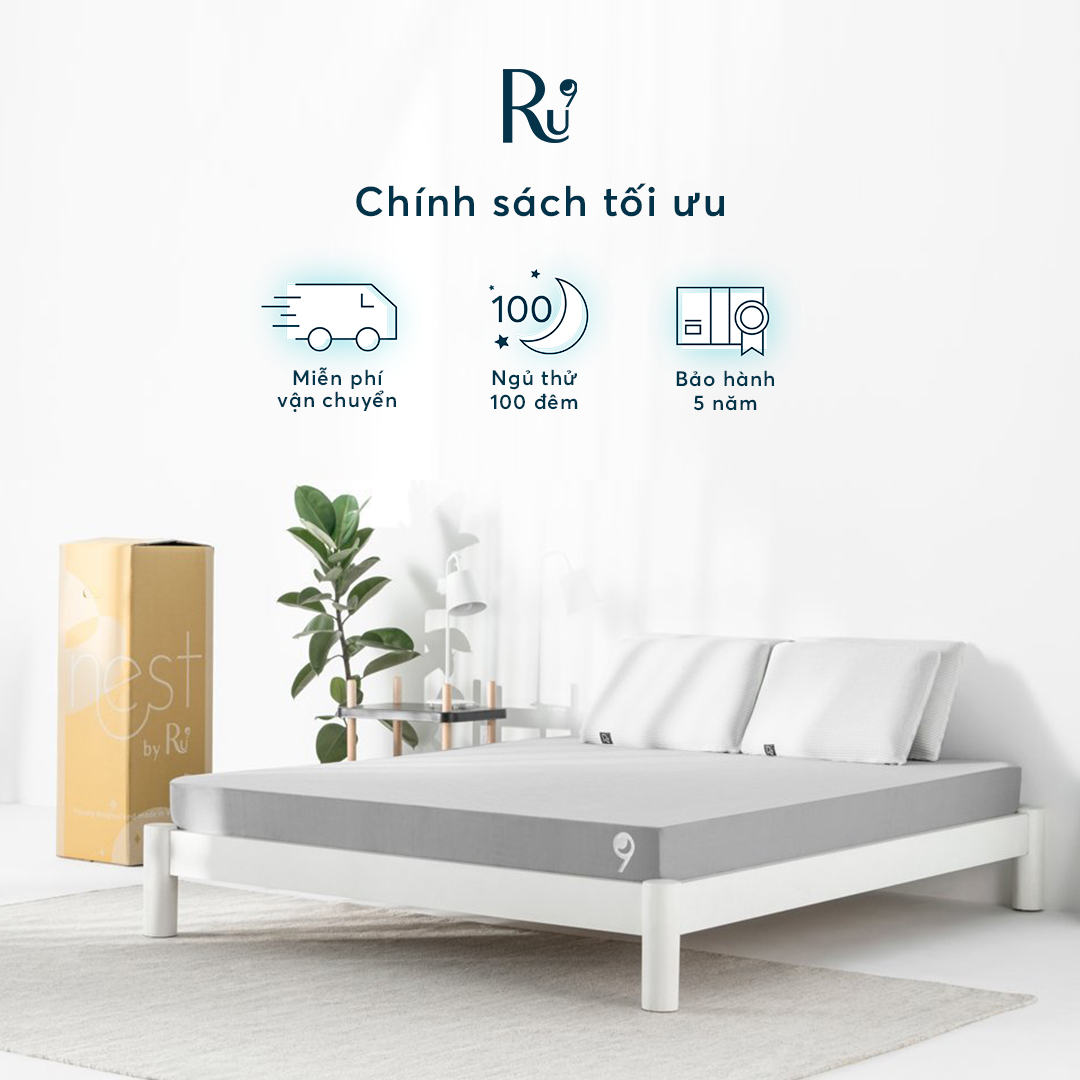 Nệm Foam Cao Cấp Nest Ru9 15cm - Màu Xám | 100 Đêm Ngủ Thử | 2 Lớp Foam Nâng Đỡ | Bao Gồm 6 Kích Thước