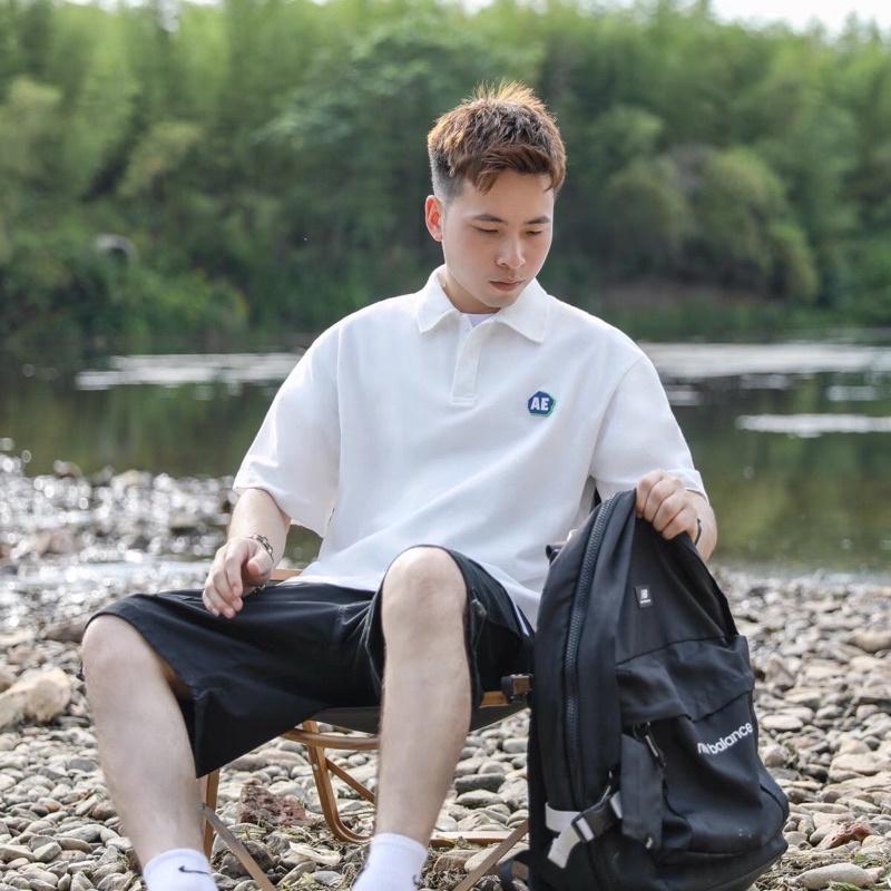 Áo PoLo form rộng phong cách Hàn Quốc thêu chữ AEcổ bẻ̂ ̛̃ Áo Pô Lô Unisex nam
