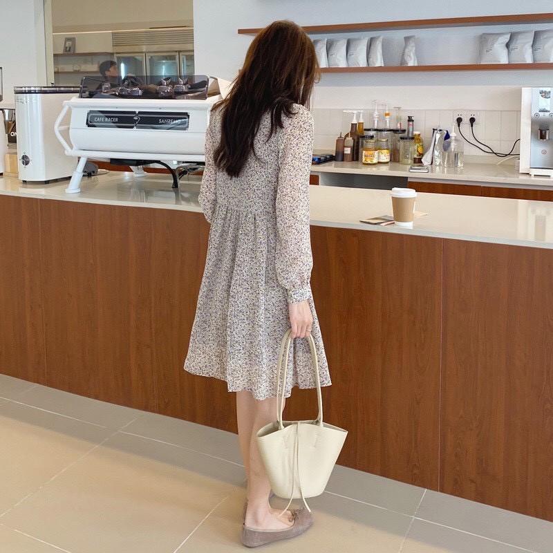 Váy babydoll hoa nhí dáng xòe, đầm họa tiết vintage Hàn quốc, phù hợp đi làm, đi chơi, dự tiệc SANMAY VD008