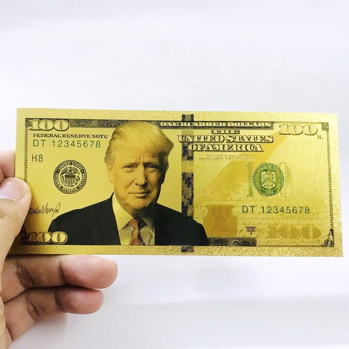 Tờ lưu niệm 100 USD hình Tổng Thống Trump bằng plastic mạ màu vàng, sưu tầm độc lạ, quà tặng bạn bè người thân thú vị - TMT Collection - SP005230