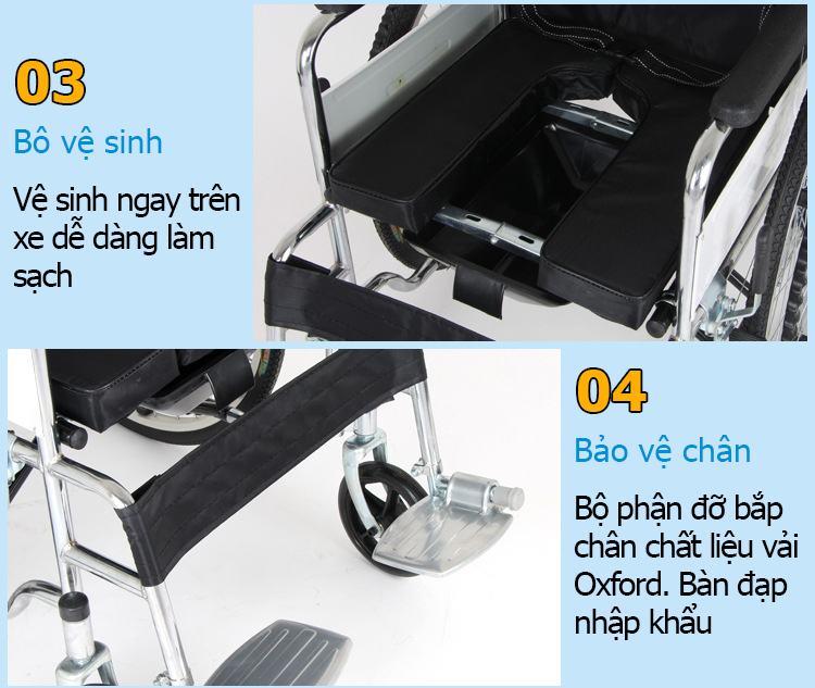 Xe lăn có bô cho người già, có thắng NIKITA S213-5 dành cho người khuyết tật, bệnh nhân, người già