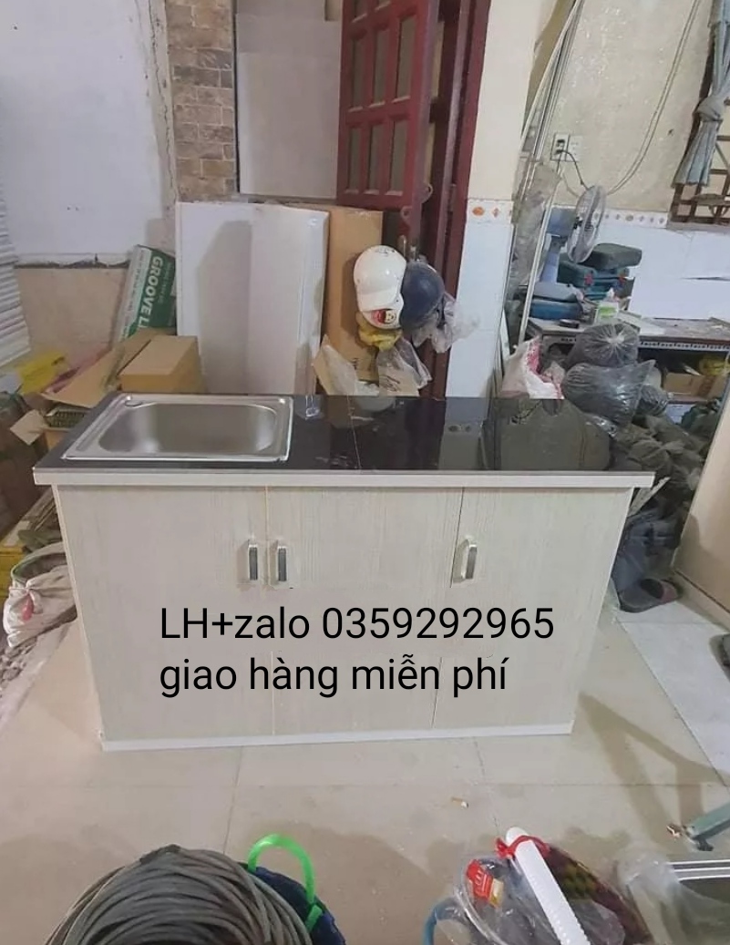 Tủ bếp mini nhựa đài Loan ốp mặt gạch sẵn bồn rửa
