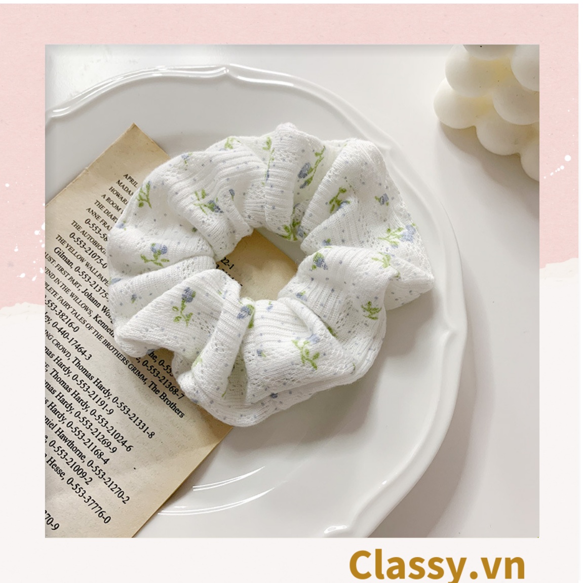 Scrunchies buộc tóc họa tiết hoa nhí vintage, nữ tính thanh lịch PK711
