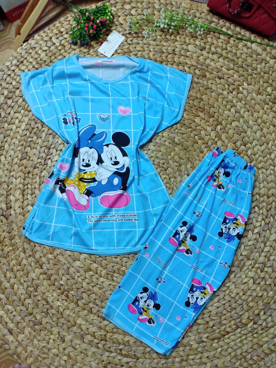 Set bộ đồ mặc nhà, đồ ngủ thun cotton in hình siêu xinh kèm ảnh thật