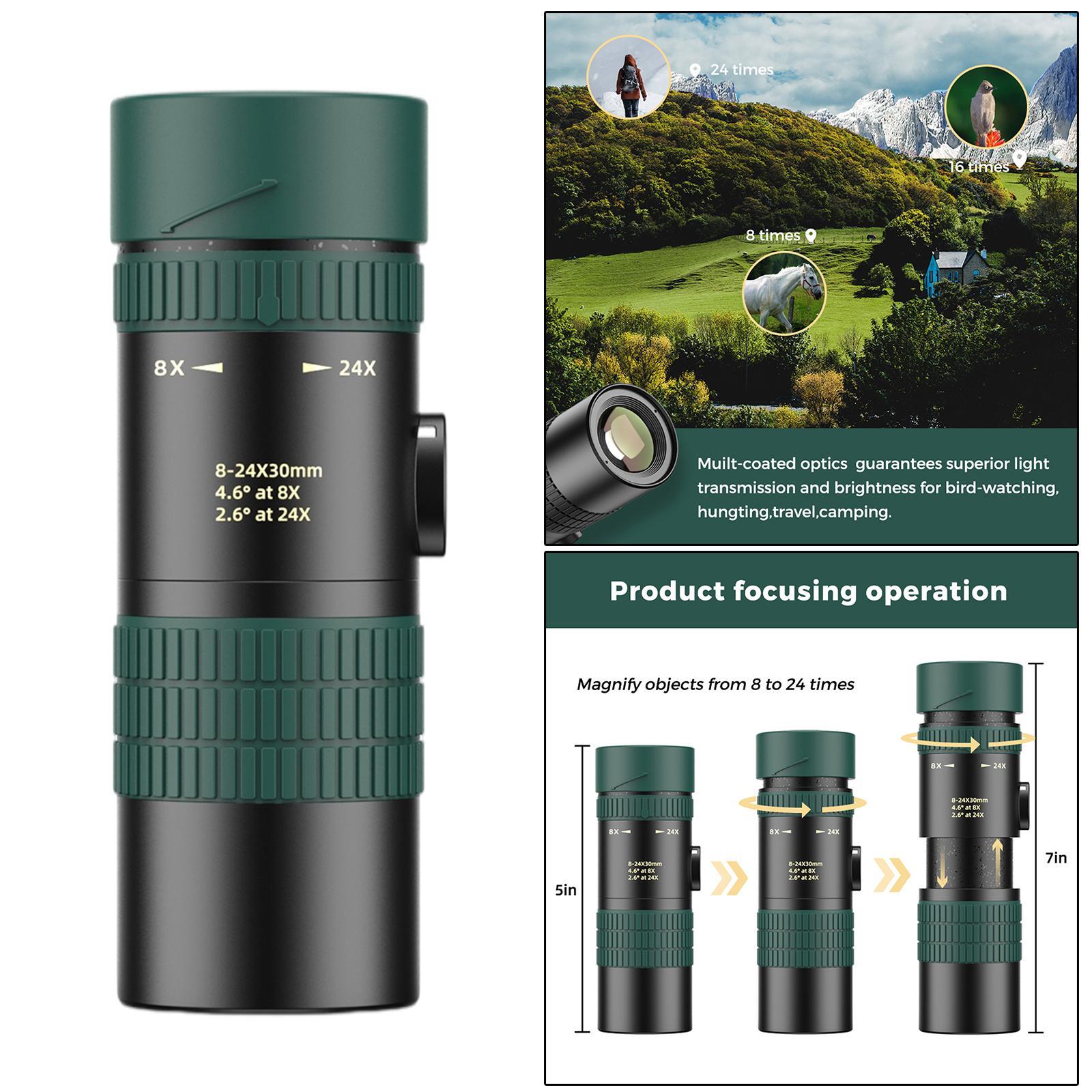 8-24X30 Zoom Monocular High Power Scope with Bak4 Prism for Bird Watching Traveling Concert Hiking Game Compact Waterproof Telescope Gifts for Men