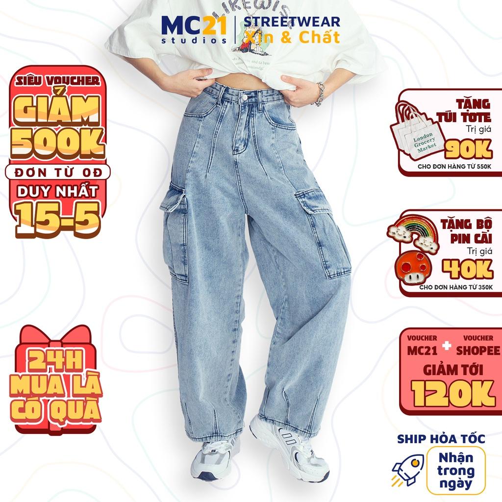 Quần jeans túi hộp ống rộng MINION CLOTHING lưng cạp cao Unisex nam nữ quần bò Ulzzang chất jean cao cấp dày dặn Q3001