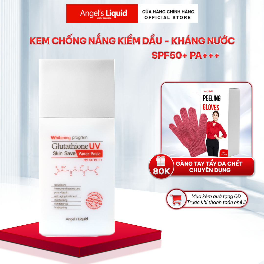 Kem chống nắng kiềm dầu, kháng nước Angel's Liquid Whitening Program Glutathione Uv Skin Save Water Basic SPF50+ PA+++ 5