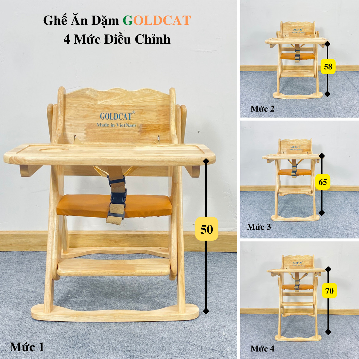 Ghế Gỗ Cho Bé Ăn Dặm GOLDCAT, Sử Dụng Cho Bé Từ 6 Tháng Đến 3 Tuổi, Chất Liệu Gỗ Tự Nhiên An Toàn Cho Bé