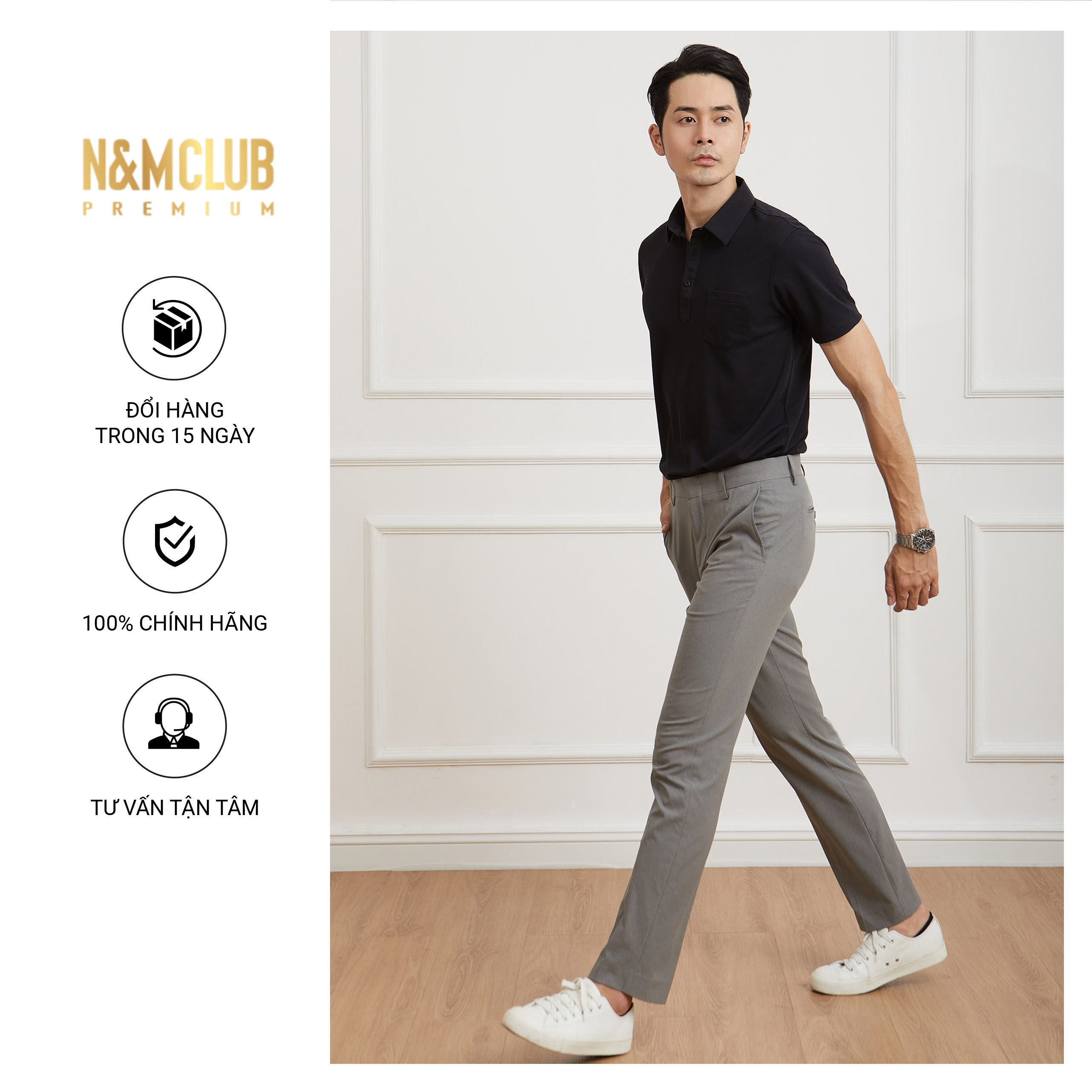 N&amp;M CLUB Áo Polo Nam tay ngắn cổ bẻ trơn chất liệu cafe kháng khuẩn khử mùi tốt 2104035