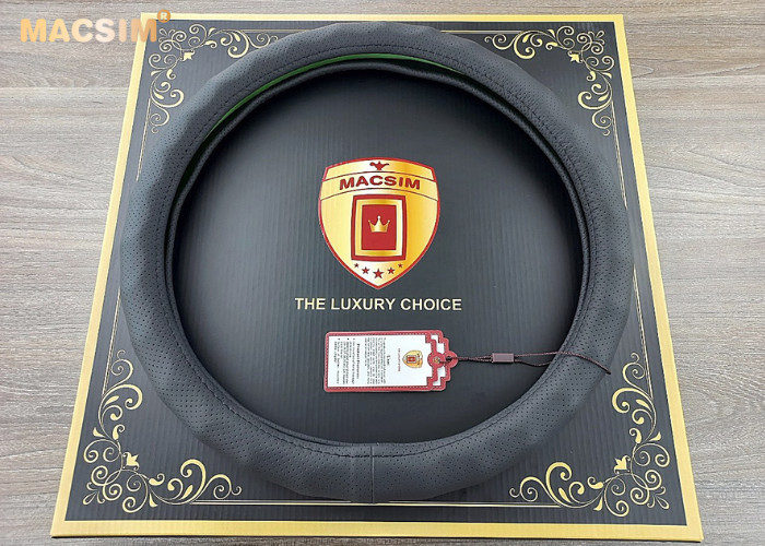 Bọc vô lăng cao cấp chất liệu da thật - Khâu tay 100% size M - phù hợp các loại xe nhãn hiệu Macsim mã 8932 màu cafe-be-đen-ghi