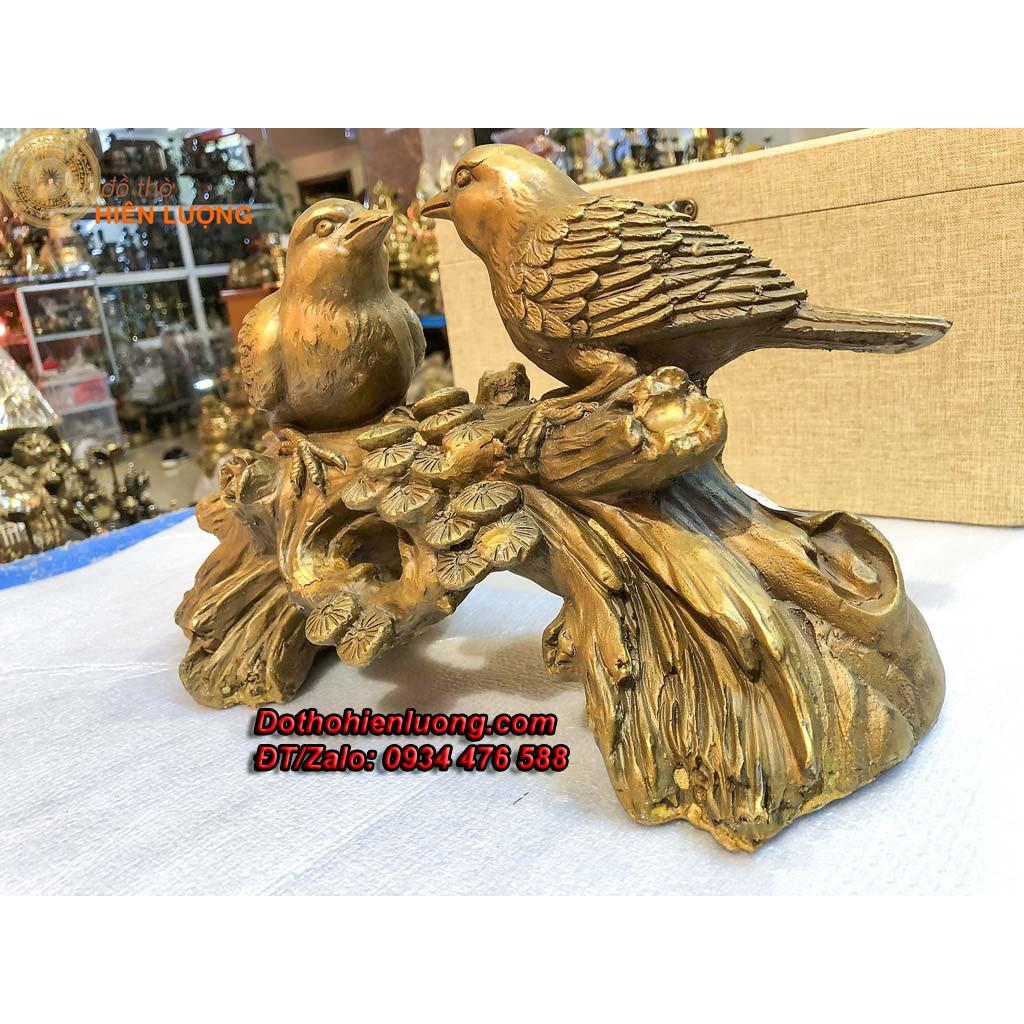 Đôi Chim Uyên Ương Trên Cành Bằng Đồng Cao 20cm
