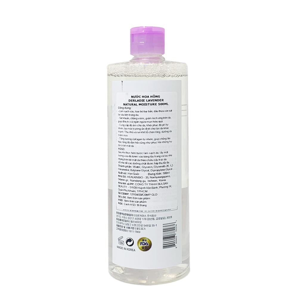 Nước hoa hồng kháng viêm, kiềm dầu và hỗ trợ làm giảm mụn Derladie Lavender Natural Moisture Toner 500ml