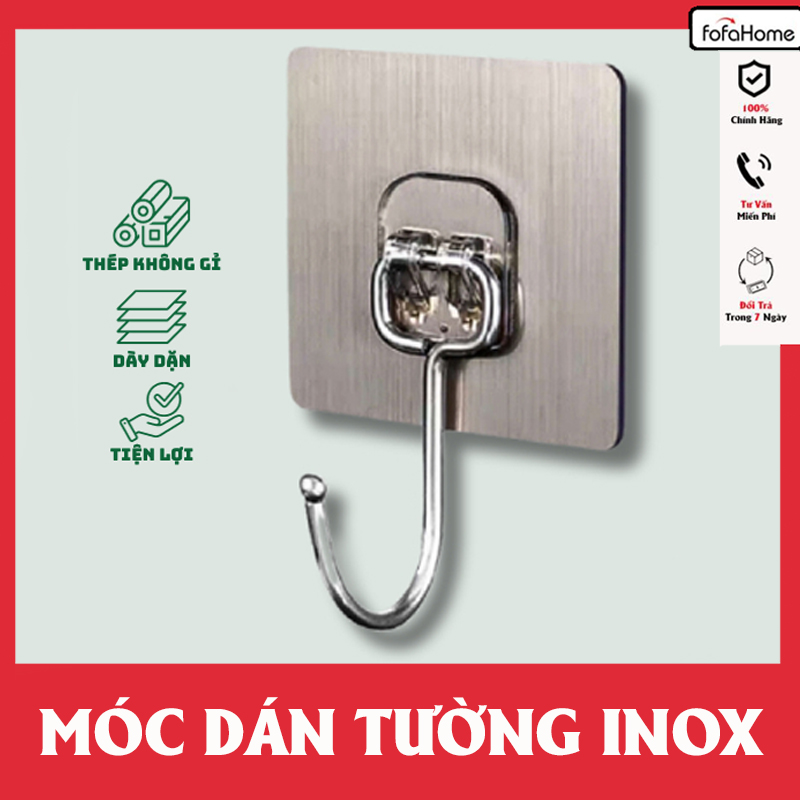 Móc Dán Tường Inox 304 Loại 1 Chân Chịu Lực Đến 20kg Kèm Miếng Dán Tráng Bạc Siêu Dính, Móc Dán Chịu Lực Loại Tốt