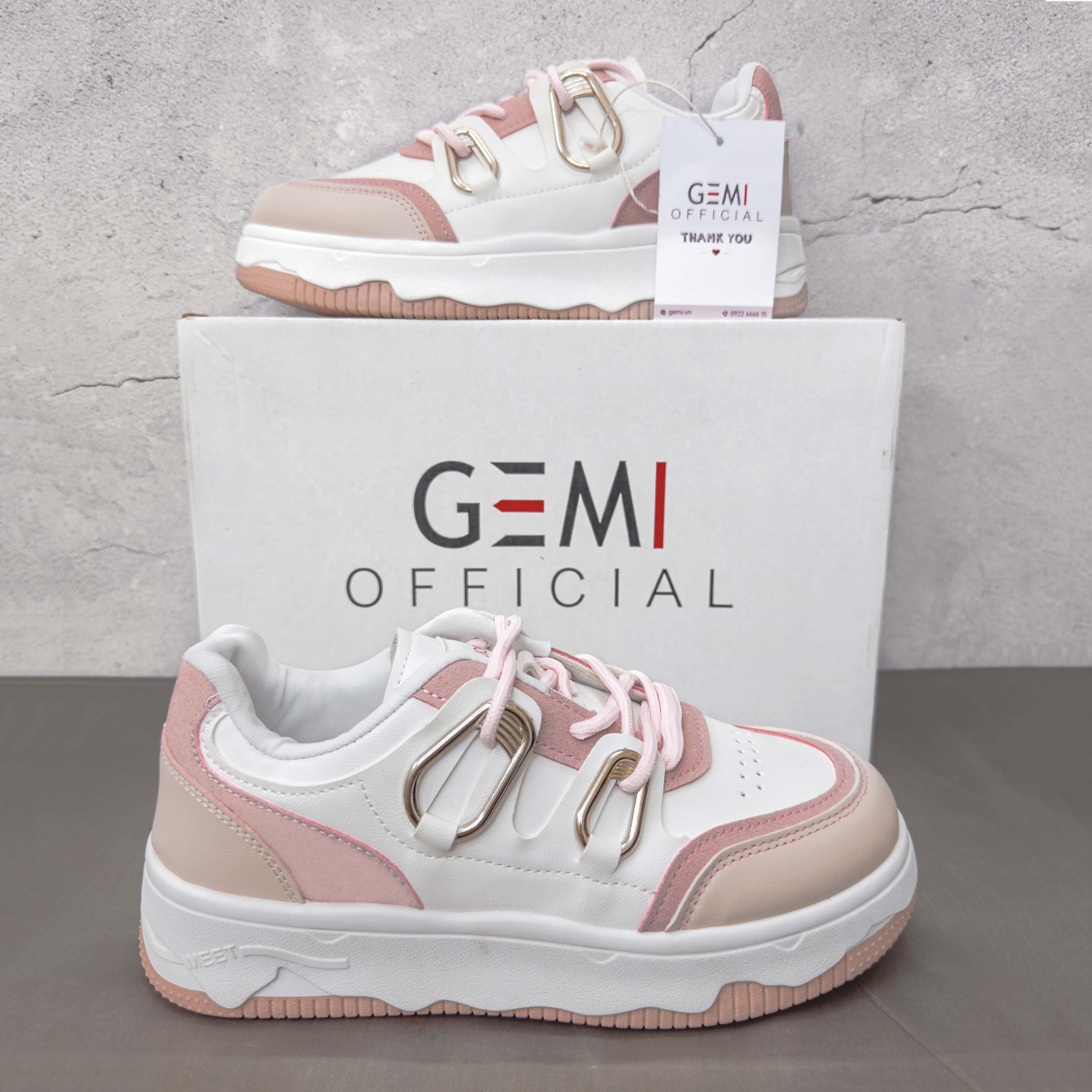 Giày thể thao nữ GEMI - giày ullzzang màu hồng- trắng, giày thể thao chạy bộ, êm chân- M7064