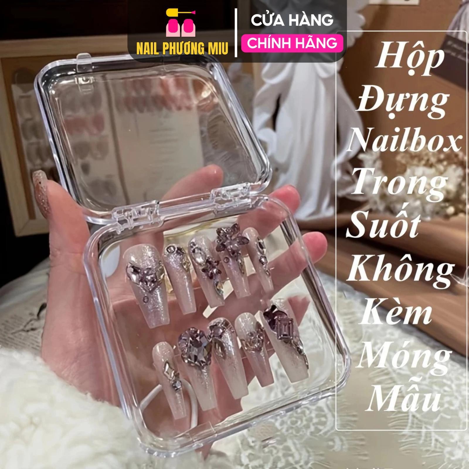 Hộp Đựng Nail Box Trưng Bày Móng Giả Bằng Nhựa Chuyên Dụng Màu Hồng Trong, Hình Vuông Bo Cạnh, Mới Sang Trọng Đáng Yêu - Nail Phương Miu Chống Bụi