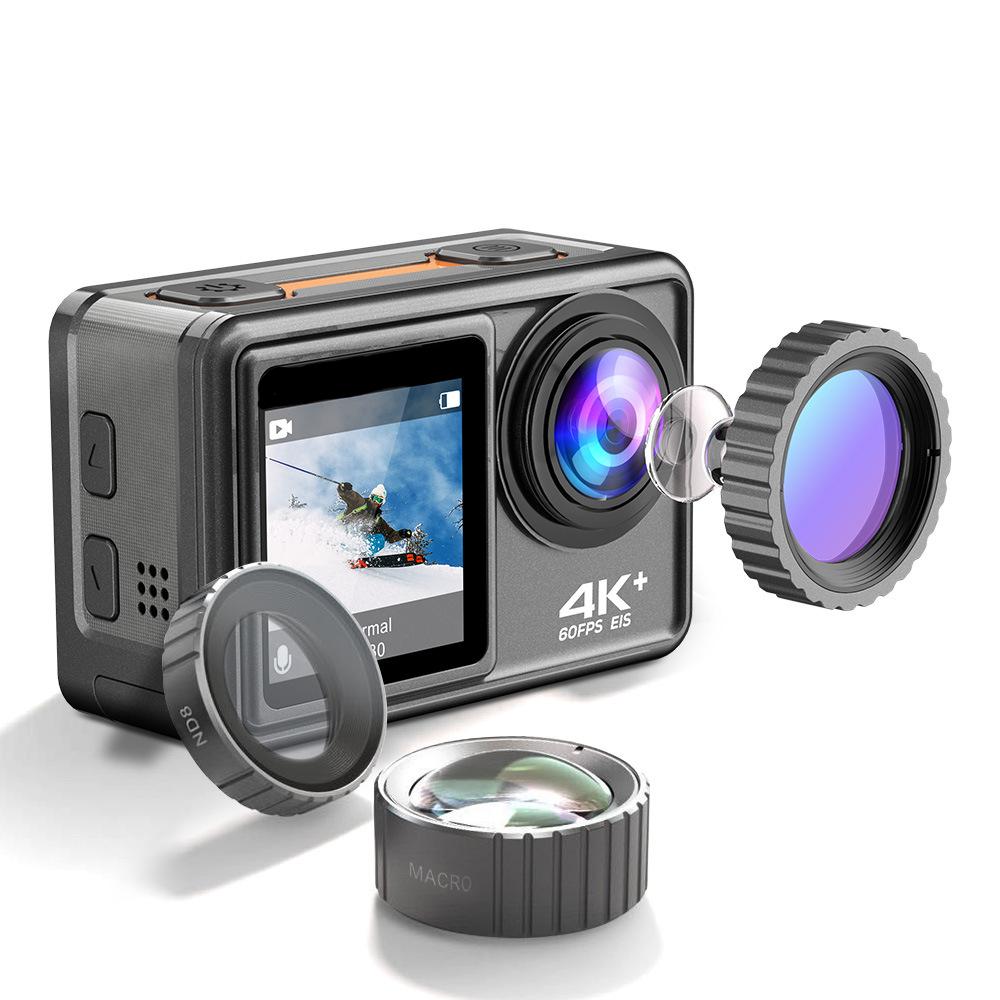 Camera hành động 4K HD 60fps Màn hình màu sắc kép ngoài trời Máy ảnh thể thao 24MP EIS chống lắc lư thấu kính có thể thay thế bộ lọc không thấm nước