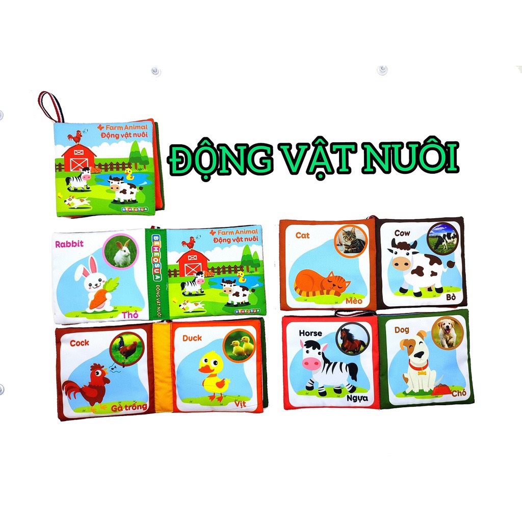 Sách vải cho bé sơ sinh sách tương tác phát triển đa giác quan 12 chủ đề song ngữ cho bé