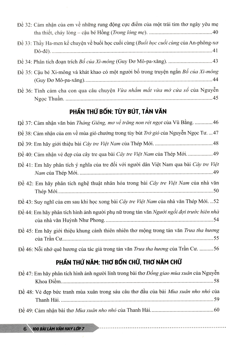 100 BÀI LÀM VĂN HAY LỚP 7