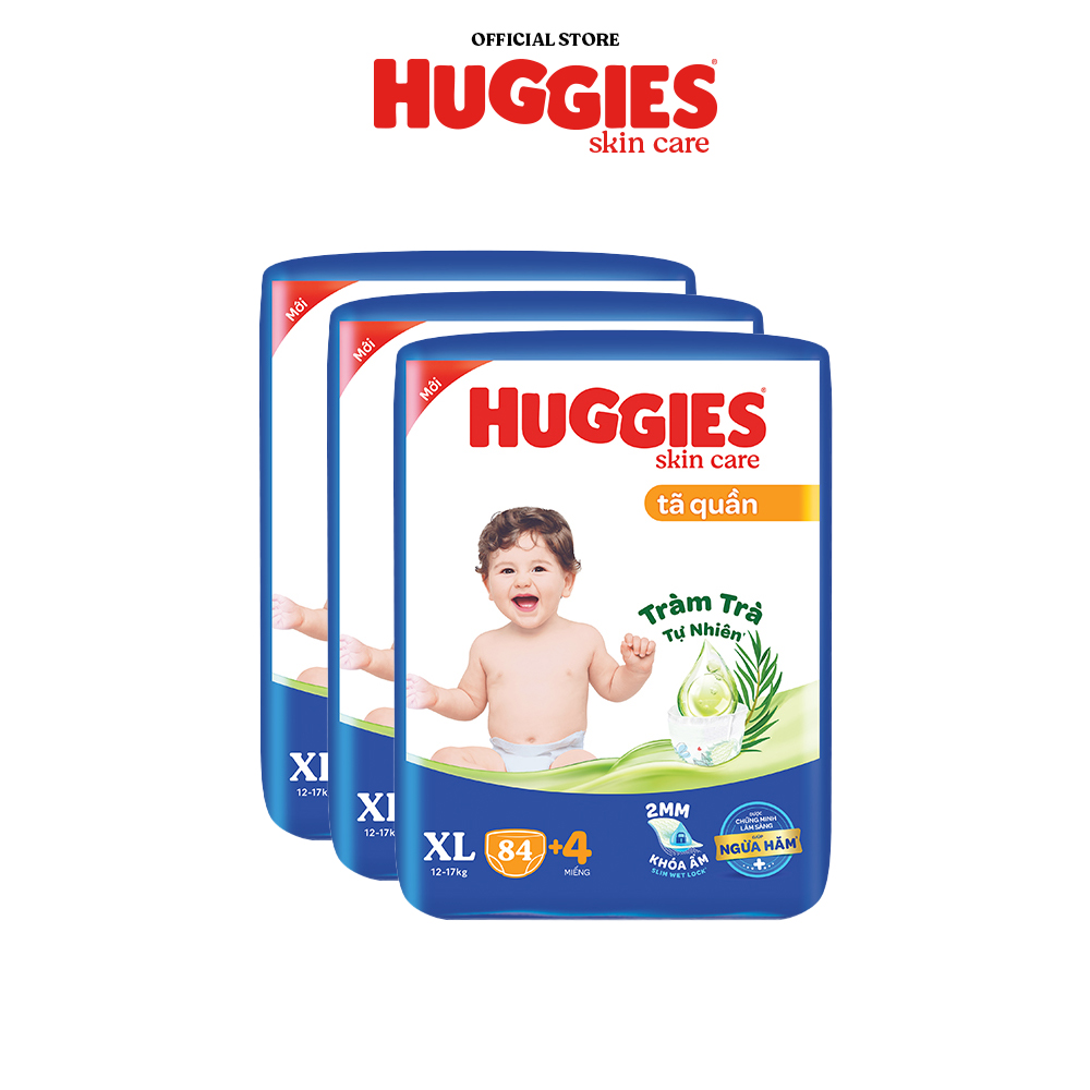 [TẶNG THÊM MIẾNG CHO SIZE L/XL/XXL] Combo 3 gói Tã quần Huggies Skincare Mega Jumbo M106/L96/XL84/XXL76