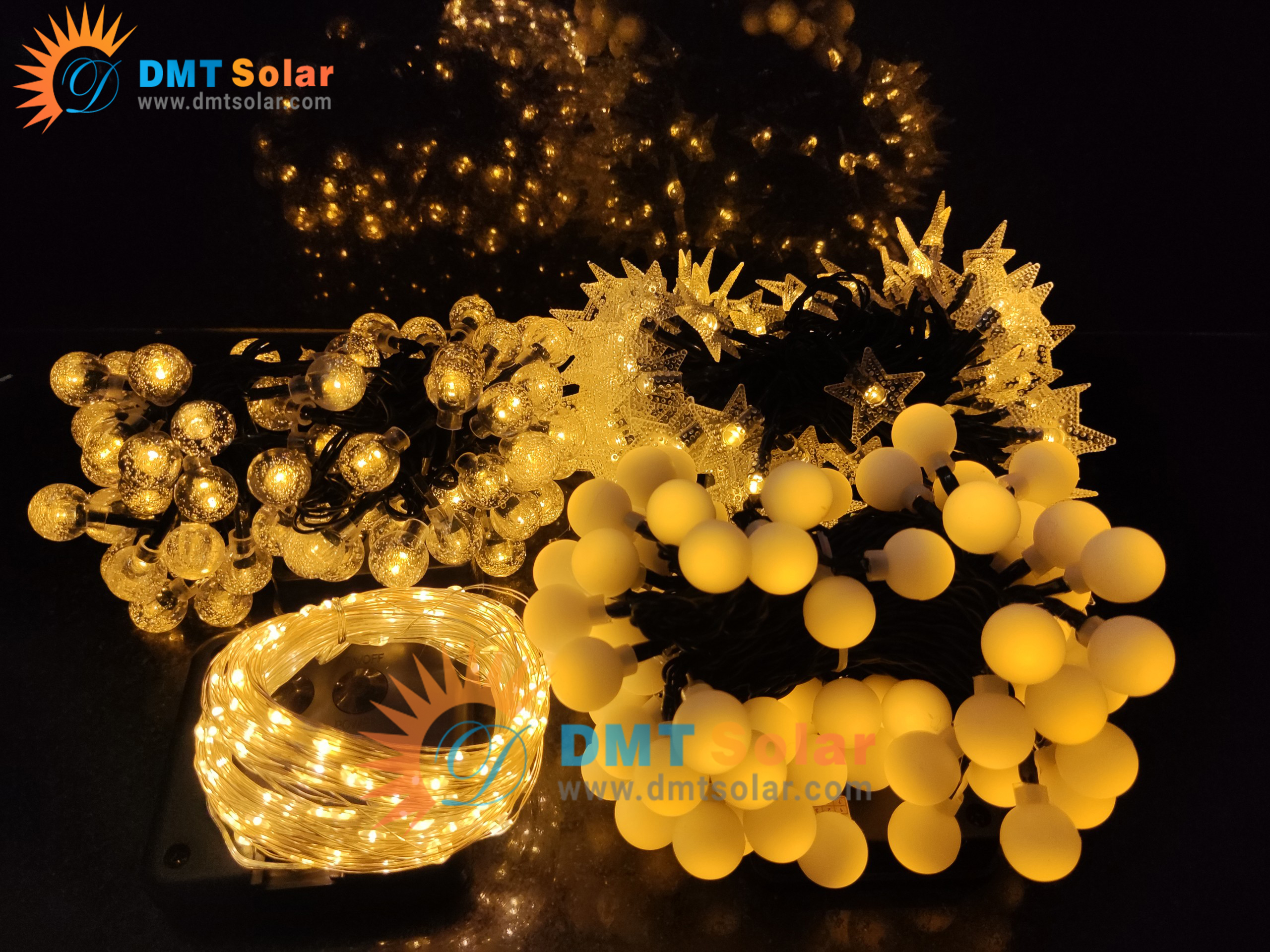 Dây đèn LED năng lượng mặt trời ngôi sao màu vàng/nhiều màu- 100 bóng LD02