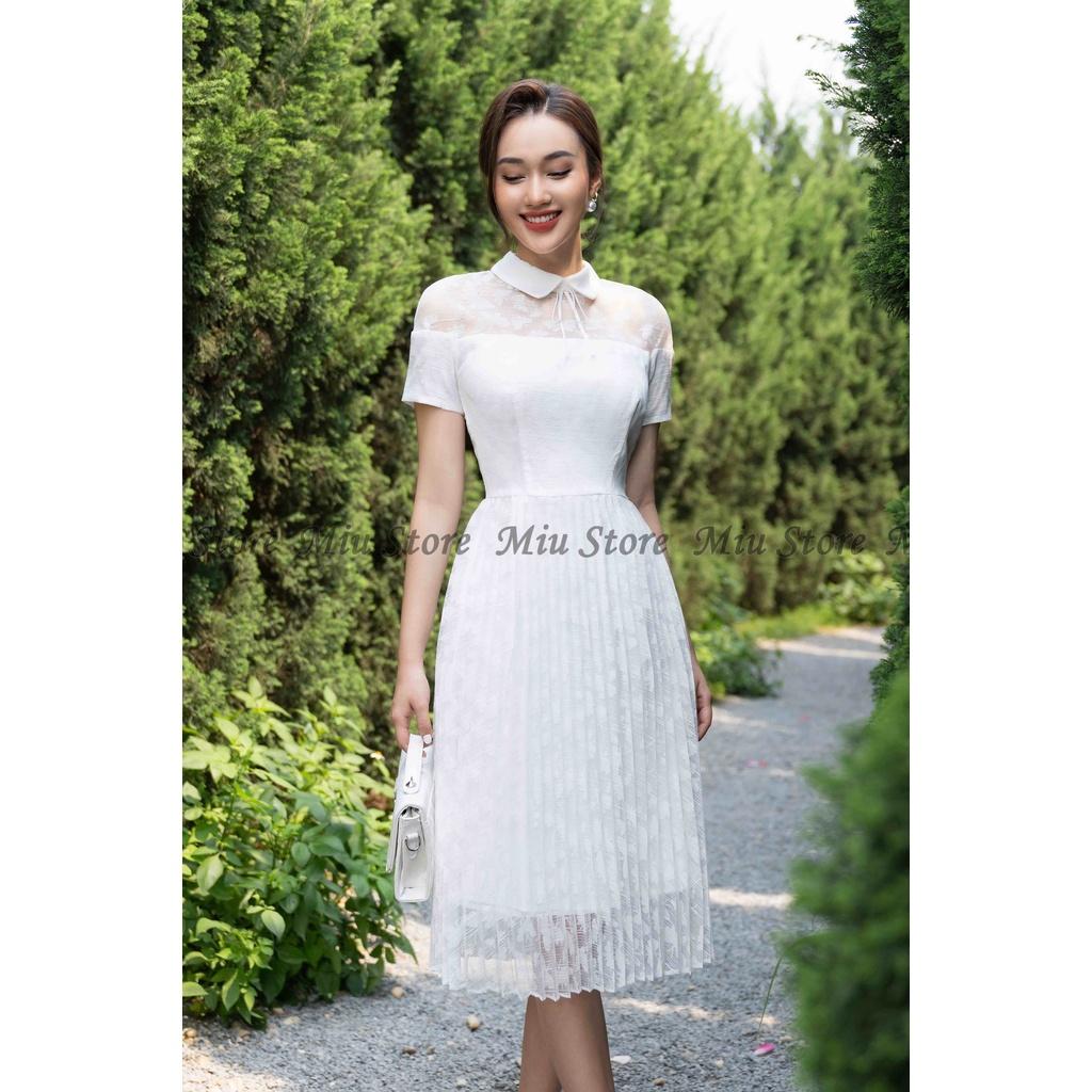 D00351 - Đầm thiết kế cao cấp công sở ren thêu hoa màu trắng Miu Store