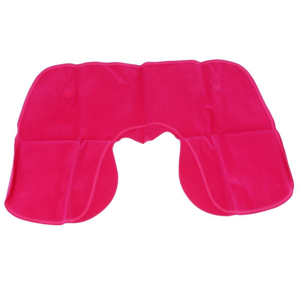 Travel Inflatable U Shape Pillow Neck Head Rest Air Soft Cushion -Rose Red
