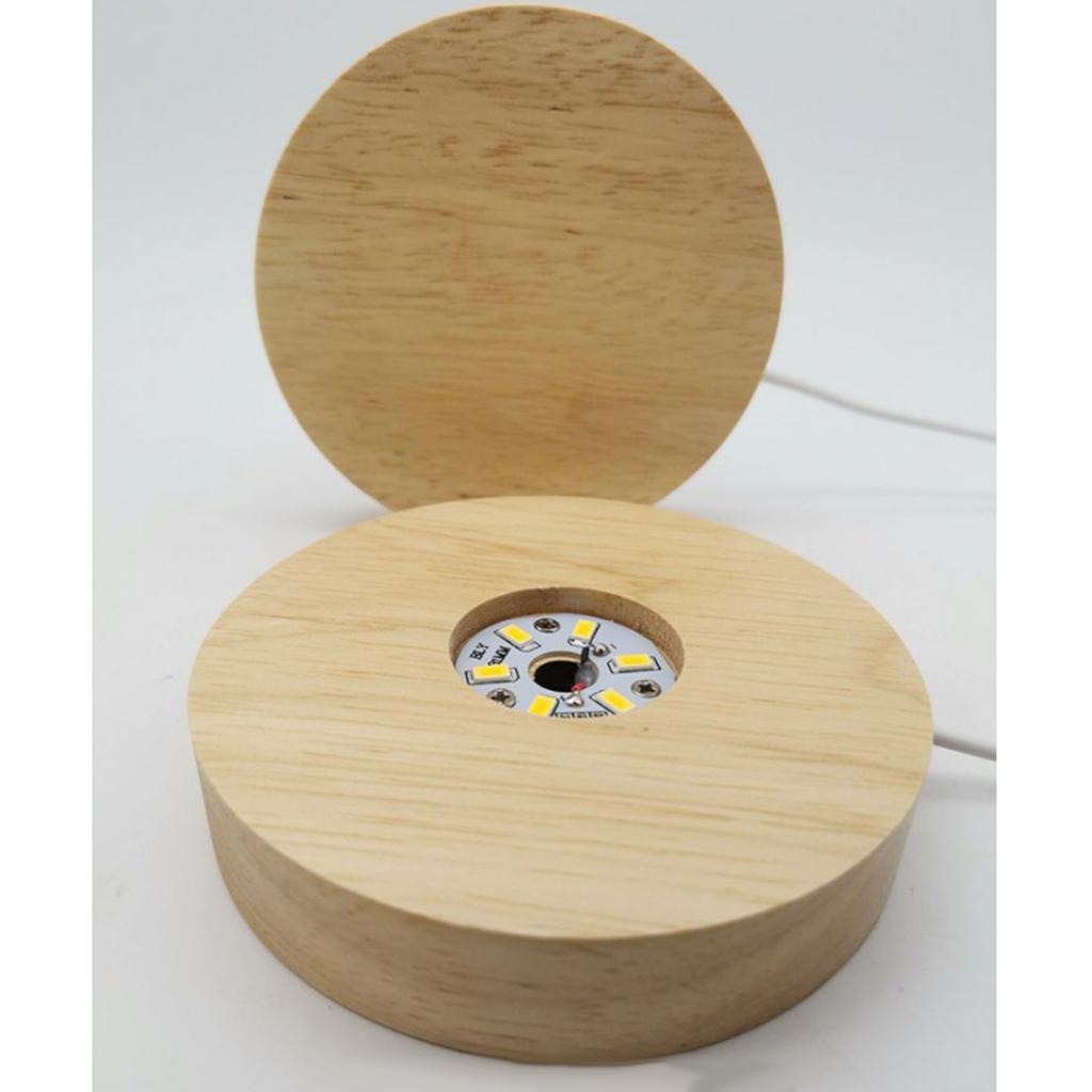 2xWooden Round LED Light Base Display Stand Lamp for Crystals Ball White Light