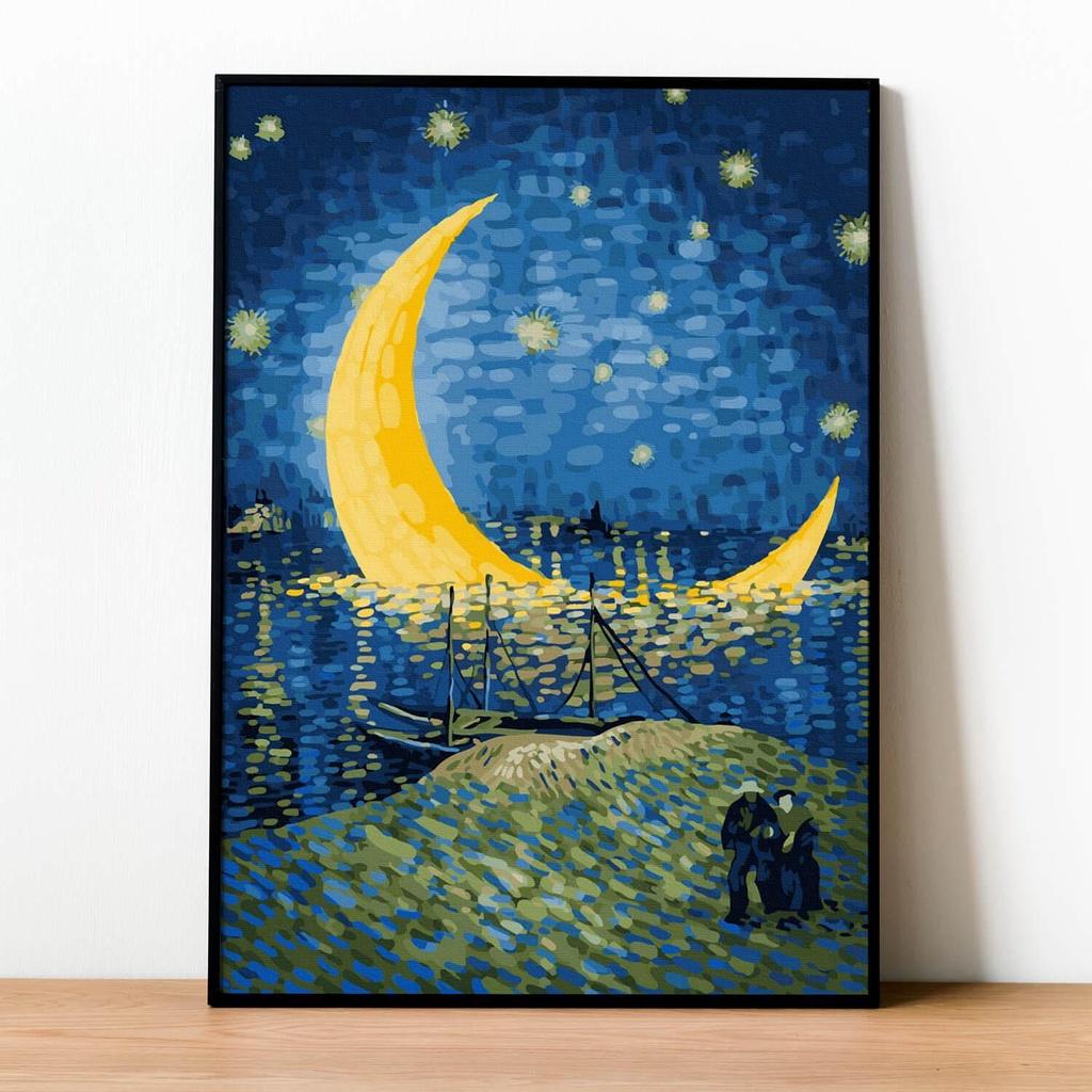 Tranh số hóa Vangogh Đêm trăng trên sông Rhone đã căng khung 40x50cm