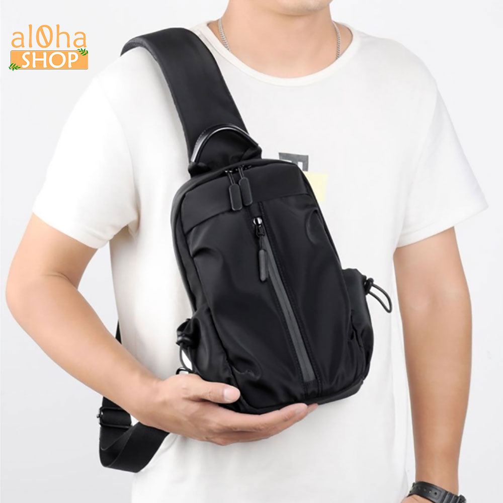 Túi đeo chéo vải Polyester Basic chống nước, tích hợp dây sạc USB unisex nam nữ - al0ha Shop