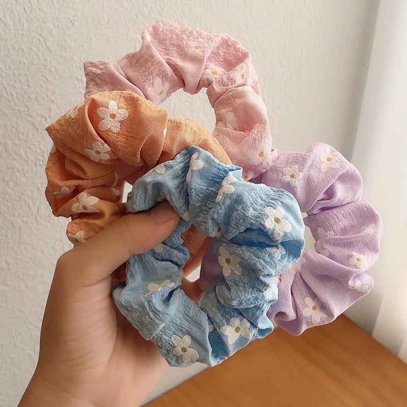 Dây chun buộc tóc vải scrunchies họa tiết hoa phong cách Nhật Hàn cực đẹp SC04
