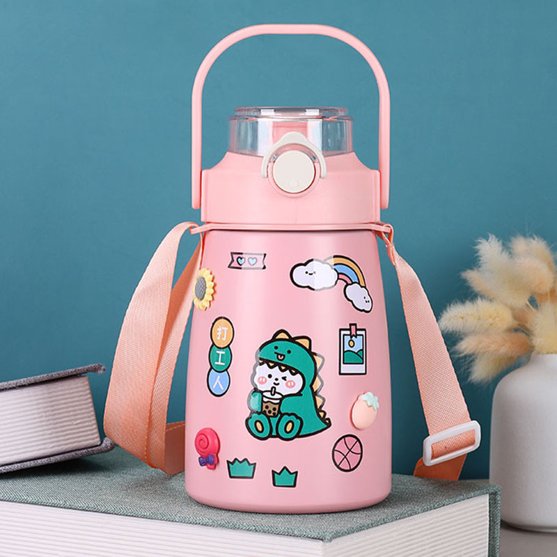 Bình Giữ Nhiệt Cute Có Ống Hút Inox 304 Cao Cấp Không Rỉ Dung Tích 900ml Tặng Kèm Sticker Và Cọ Rửa Bình