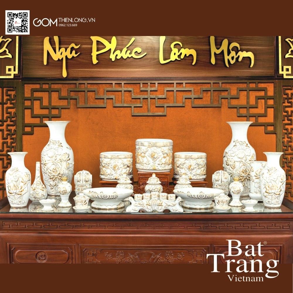 Bộ Đồ Thờ Bát Tràng Vẽ Vàng 24K Cao Cấp - Bát Hương Vẽ Vàng - Đồ Thờ Bát Tràng - Gốm Thiên Long