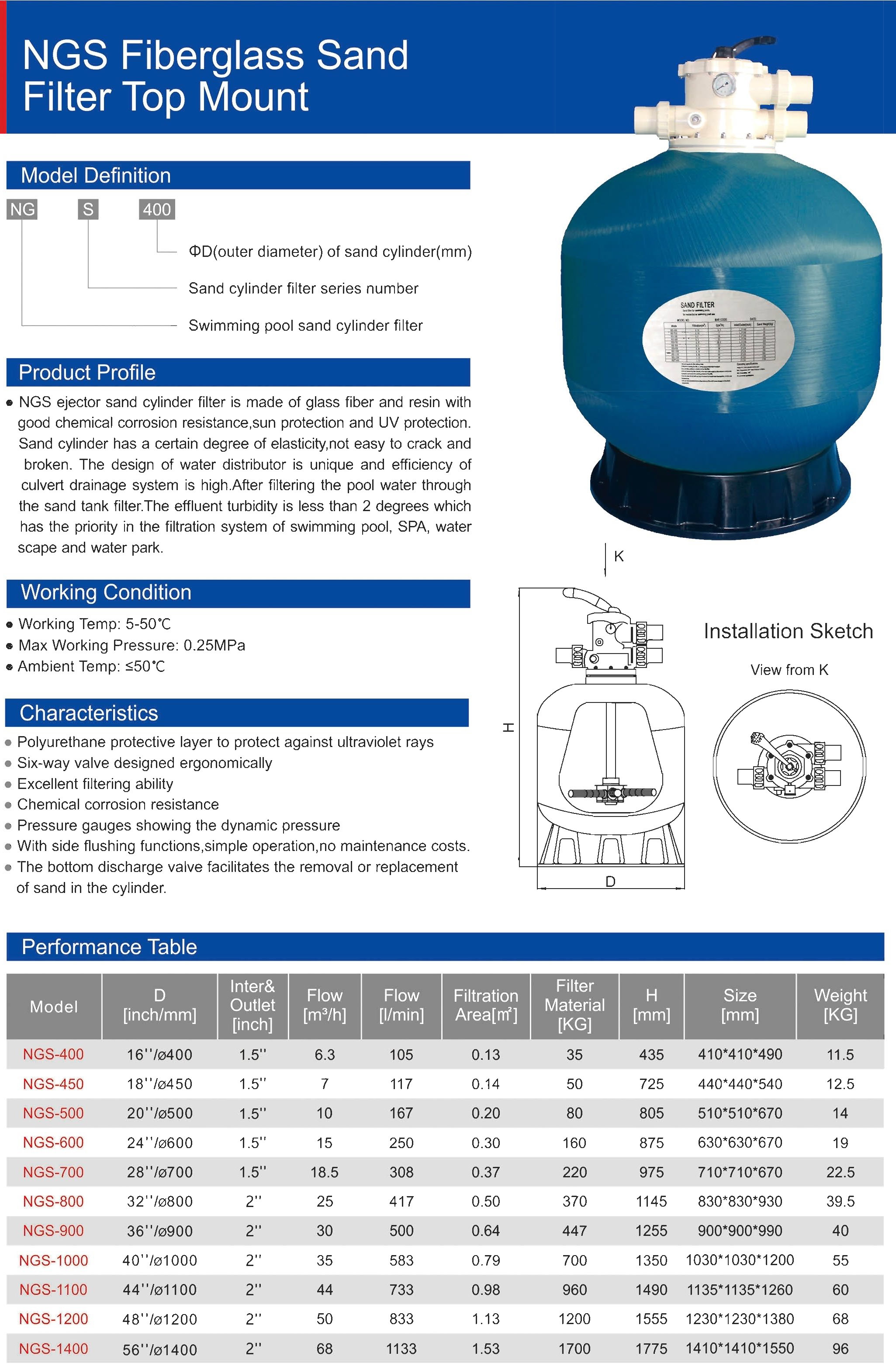 Bình lọc cát hồ bơi D900 - Bình lọc nước hồ bơi D900 công suất 30m3/h, Lọc nước hồ bơi, Maygo, China