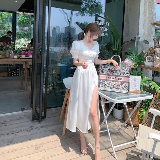 Váy cưới phi nhật trắng 6 mảnh xẻ tà VC822 Bống Maxishop