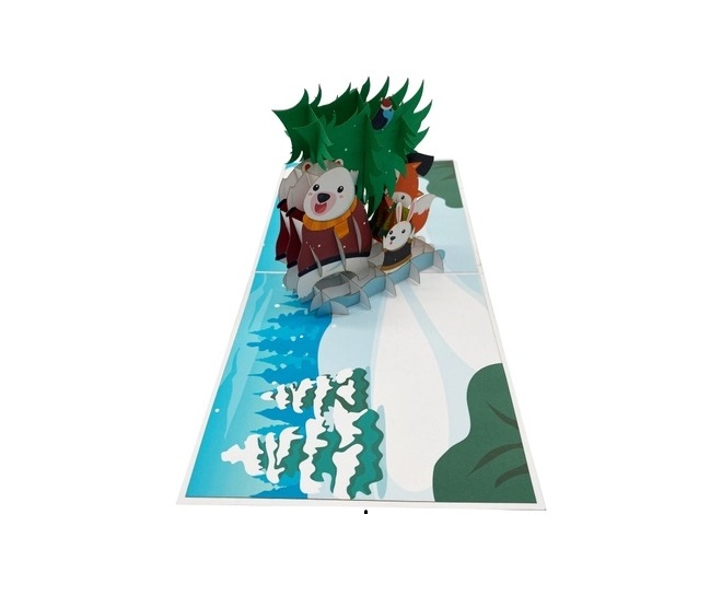 X33 -  THIỆP NOEL 3D GẤU – THỎ – CÁO KÉO CÂY THÔNG SIÊU DỄ THƯƠNG ️