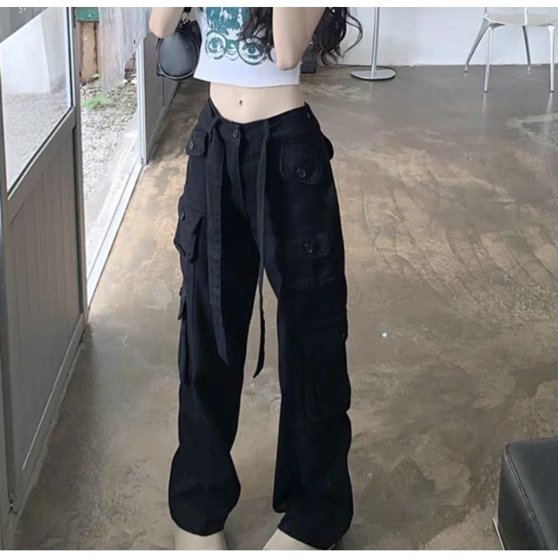 Quần kaki túi hộp Hiphop ống rộng xuông dài cargo pants trơn thời trang cho nữ/nam -hình thật