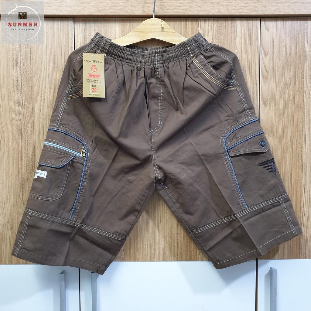 Quần Short Nam Kaki Lụa Nai Túi Hộp Lưng Thun Co Giãn From Rộng Thoải Mái Có Túi Khóa Kéo SUNMEN Size Từ 28 - 38