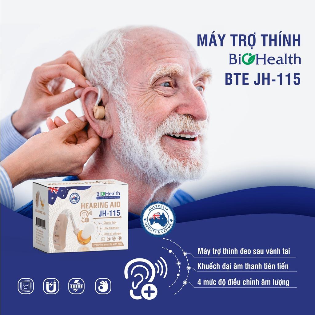 Máy trợ thính BioHealth JH-115 thiết kế không dây, bo tròn mềm mại, điều chỉnh mức độ đơn giản